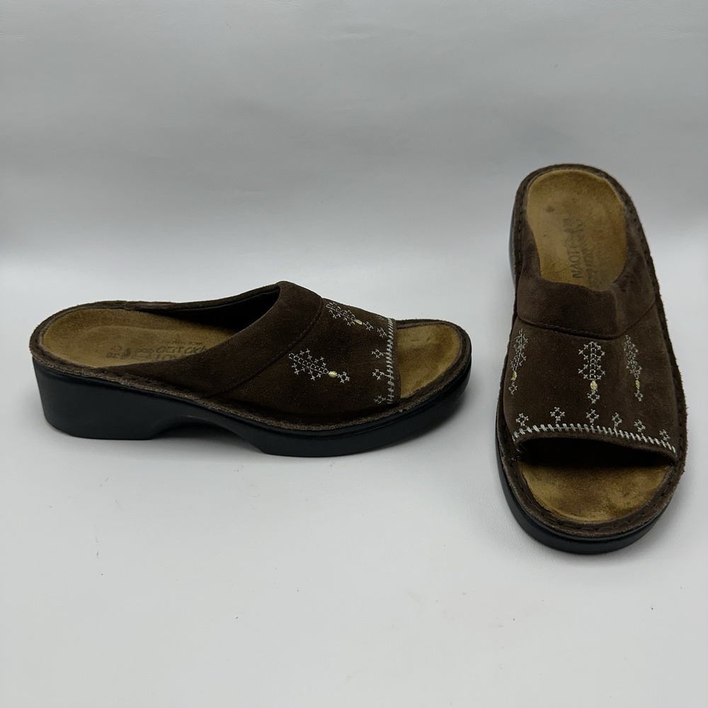 NAOT Women's Sandals Size 38 Brown Suede Leather Comfort Slip On Slides
